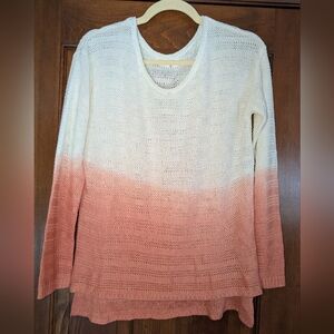 Cato - Medium - Ombre Open Knit Sweater - Cream and Coral - Pink